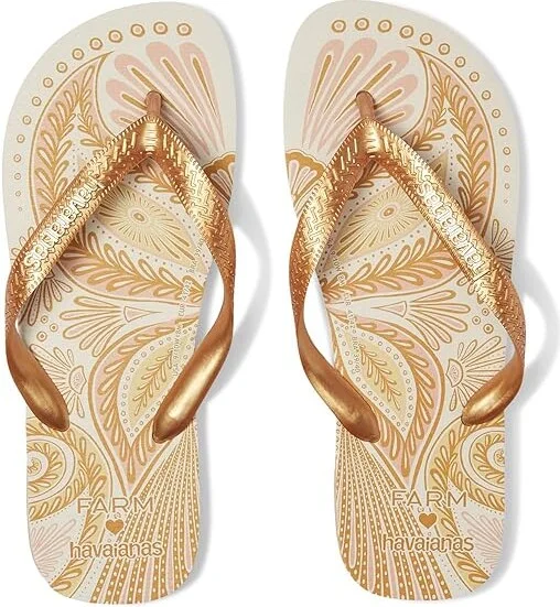Havaianas Farm Papillon Sandals Women's Wedge Shoes Golden : EU 37-38 (US Women's 7-8) M, Rubber