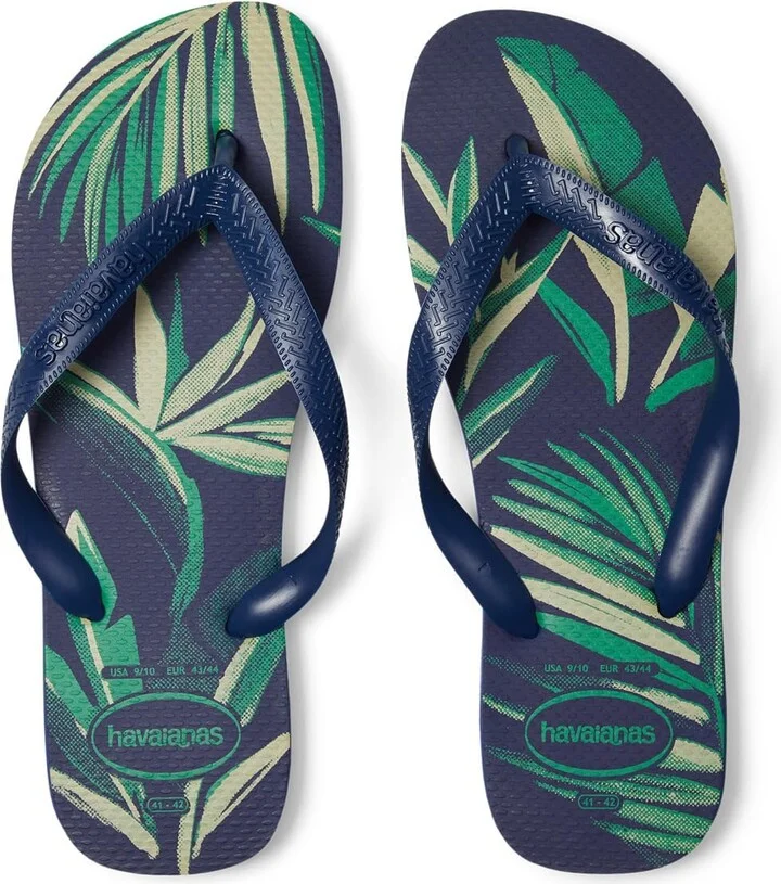 Havaianas Men Aloha Flip Flop - Men's Hawaiian Print Sandals - New ALOHA NAVY BLUE