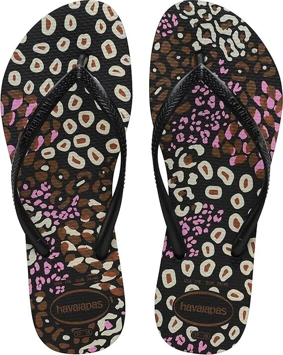 Havaianas Slim Animals Flip Flop Sandal Women's Sandals Black/Pink Lemonade : EU 35-36 (US Men's 4-5 - Women's 5-6) M, Rubber