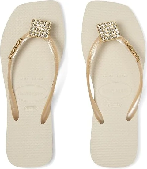 Havaianas Slim Crystal Square Elegance Sandals Women's Sandals Beige : EU 39-40 (US Women's 9-10) M, Rubber