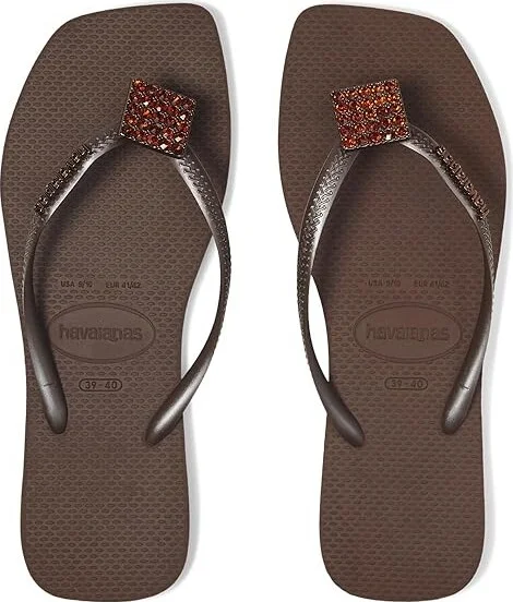 Havaianas Slim Crystal Square Elegance Sandals Women's Sandals Dark Brown : EU 36 (US Women's 6) M, Rubber