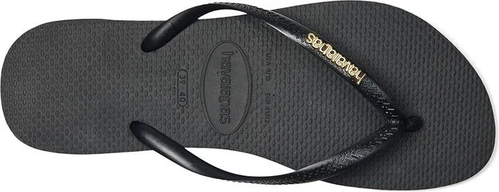 Havaianas Slim Logo Metallic Flip Flops Women's Sandals Black/Golden : EU 35-36 (US Men's 4-5 - Women's 5-6) M, Rubber - Image 2