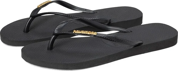 Havaianas Slim Logo Metallic Flip Flops Women's Sandals Black/Golden : EU 35-36 (US Men's 4-5 - Women's 5-6) M, Rubber