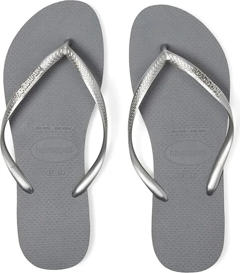 Havaianas Slim Logo Metallic Flip Flops Women's Sandals Steel Grey 1 : EU 35-36 (US Men's 4-5 - Women's 5-6) M, Rubber/EVA