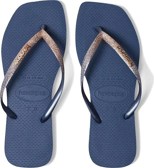 Havaianas Slim Square Glitter Flip Flop Sandal Women's Sandals Indigo Blue : EU 35-36 (US Men's 4-5 - Women's 5-6) M, Synthetic