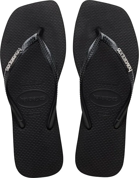 Havaianas Slim Square Logo Metallic Flip-Flop Women's Sandals Black/Silver : EU 37-38 (US Women's 7-8) M, Rubber - Image 2