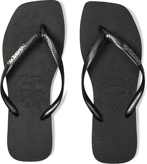 Havaianas Slim Square Logo Metallic Flip-Flop Women's Sandals Black/Silver : EU 37-38 (US Women's 7-8) M, Rubber