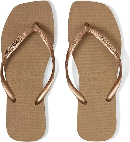 Havaianas Slim Square Logo Metallic Flip-Flop Women's Sandals Rose Gold/Rose Gold : EU 39-40 (US Women's 9-10) M, Rubber