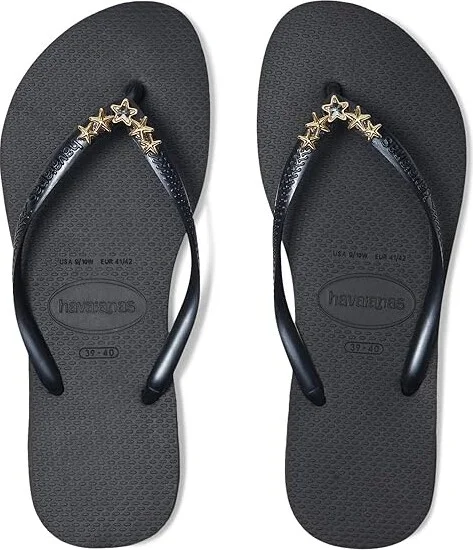 Havaianas Slim Stars Sandals Women's Sandals Black : EU 41-42 (US Women's 11-12) M, Rubber