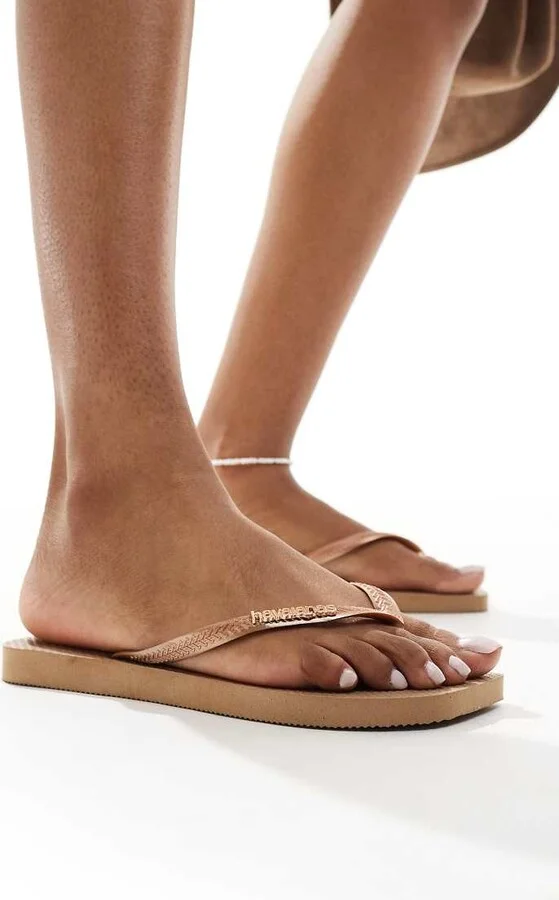 Havaianas square toe flip flops in rose gold