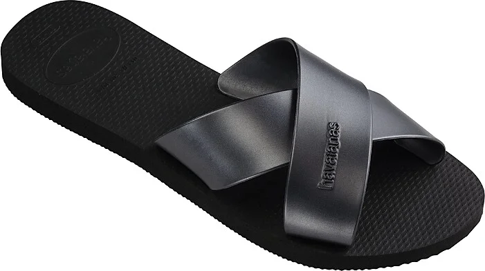 havaianas Women's Aqua Metallic Crisscross Slide Sandals