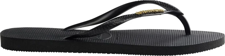 Havaianas Women's Slim Logo Metallic Slip On Sandals - Black, Golden - Image 2