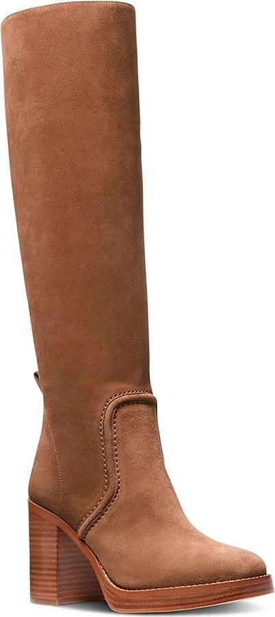 HAYDEN Womens Block Heel Leather Knee-High Boots