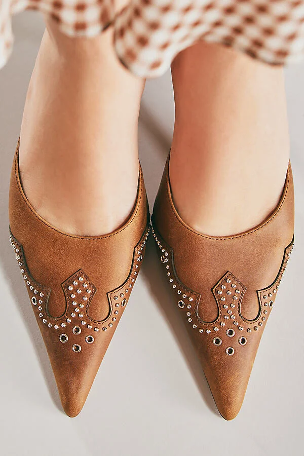 Head-West Pointed-Toe Heeled Mules