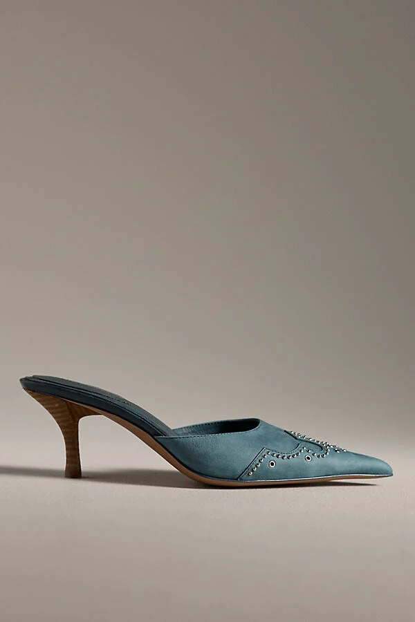 Head-West Pointed-Toe Heeled Mules