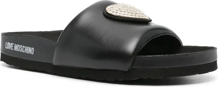 Heart-Appliqué Leather Slides - Image 2