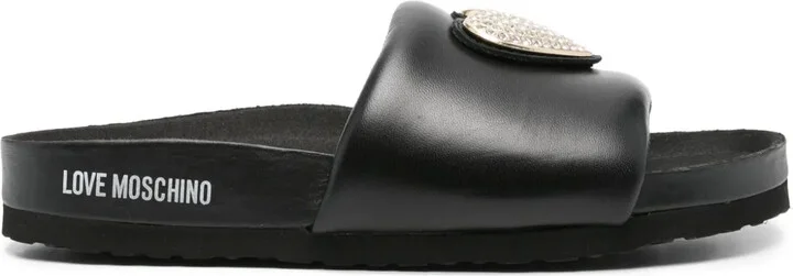 Heart-Appliqué Leather Slides