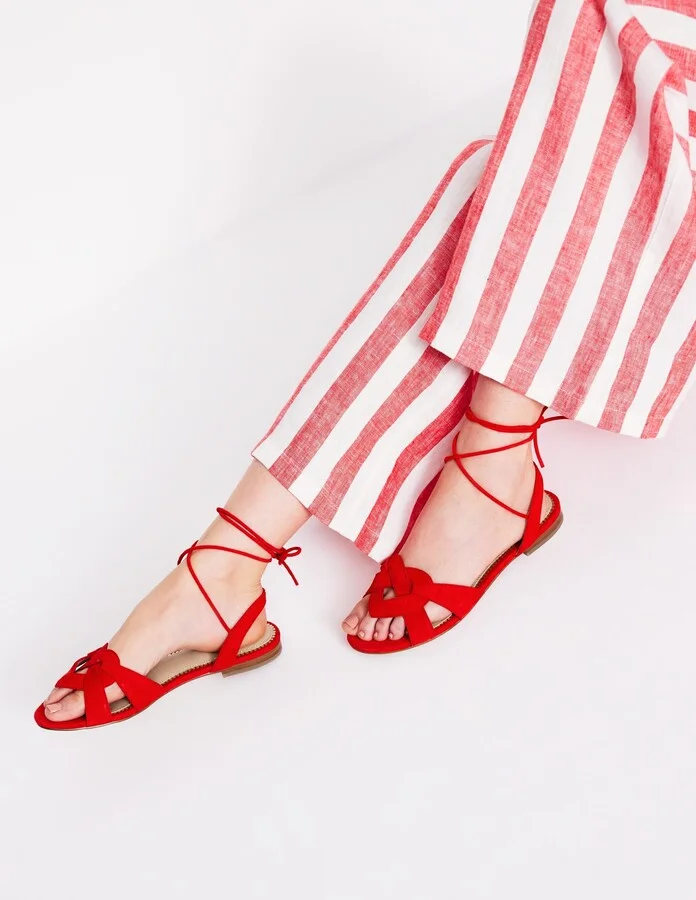 Heart Detail Flat Sandals, Post Box Red - Image 2