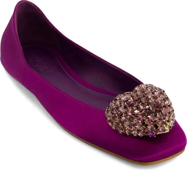 Heart-Embellished Satin Ballet Flats - Image 2