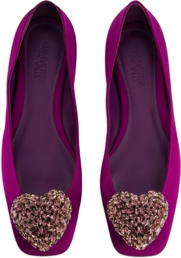 Heart-Embellished Satin Ballet Flats - Image 4