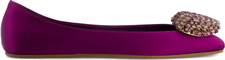 Heart-Embellished Satin Ballet Flats