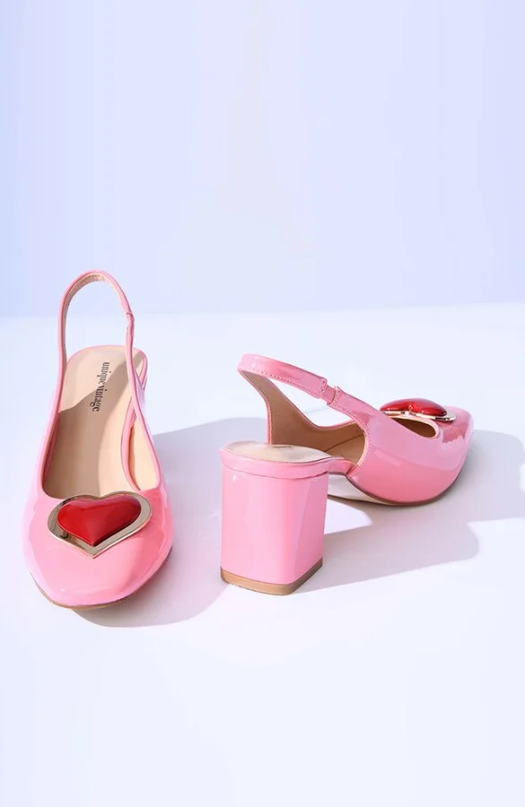 Heart Leatherette Slingback Heels - Image 5