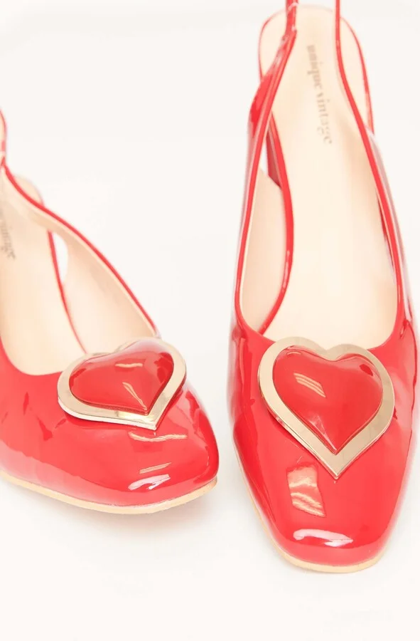 Heart Leatherette Slingback Heels - Image 9