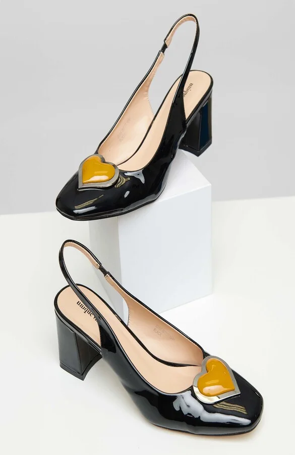 Heart Leatherette Slingback Heels