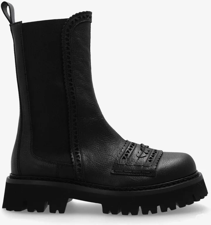 Heart-Motif Leather Ankle Boots