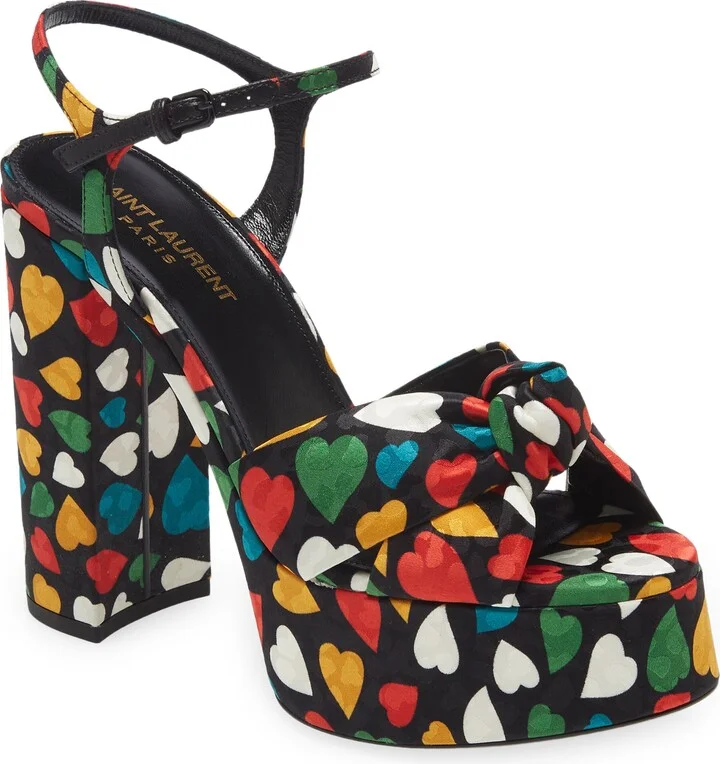 Heart Print Jacquard Platform Sandal