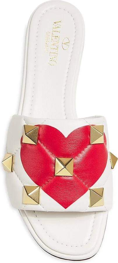 Heart Print Leather Rockstud Flat Sandals - Image 5