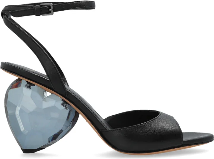 Heart-shaped Heel Sandals, , - Black