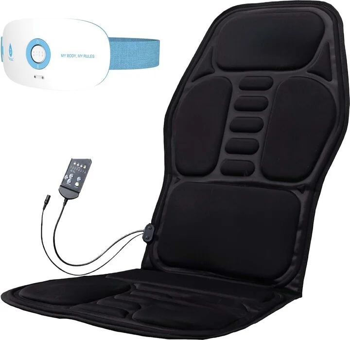 Heat & Vibration Comfort Bundle - Chair Cushion Massager with Shiatsu Nodes + Stomach & Back Massager