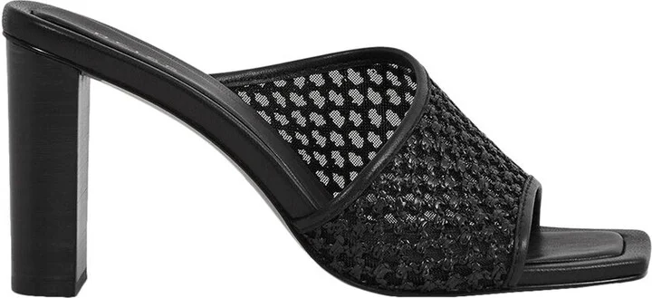 Heather Leather-Trim Raffia Mule