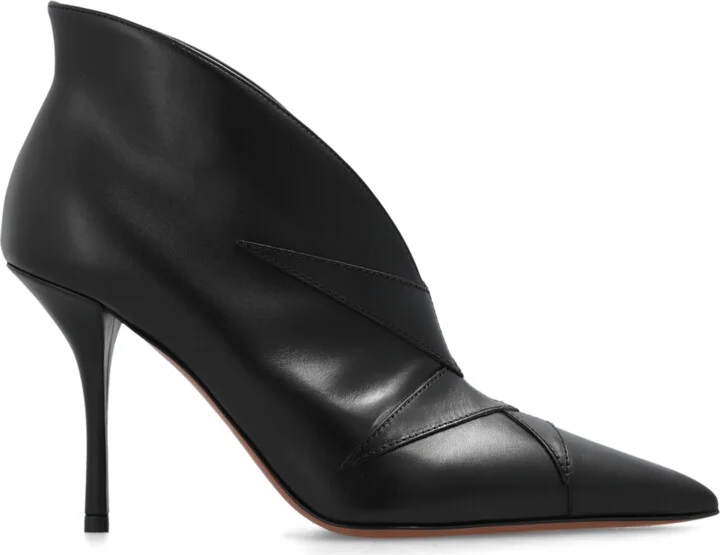 Heeled Ankle Boots In Leather, , - Black