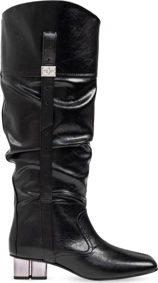 Heeled Boots `Slouchy`, , - Black