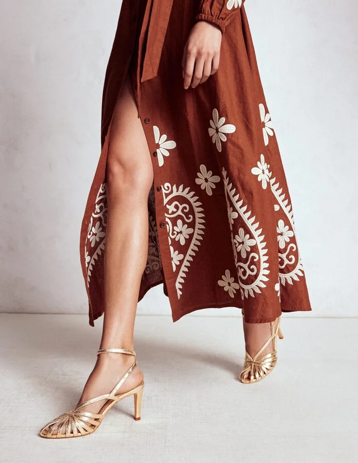 Heeled Cage Sandals, Gold Metallic - Image 2
