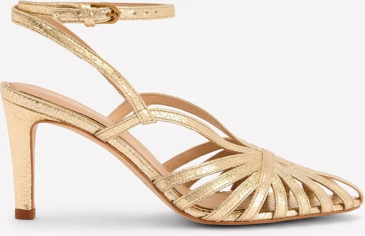 Heeled Cage Sandals, Gold Metallic