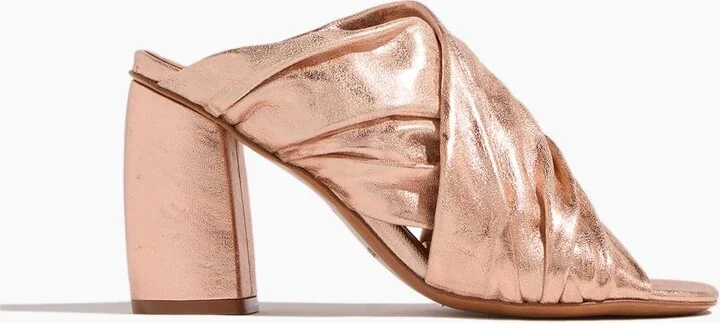 Heeled Laminated Leather Crossed Sandals in Cipria