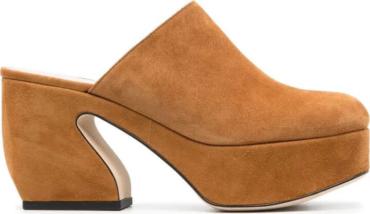 Heeled Leather Suede Mules