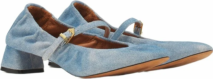 Heeled Mary Janes In Leather With A Faded Denim Effect - Image 2