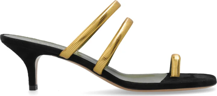 Heeled Mules, , - Gold