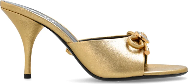Heeled Mules, , - Gold