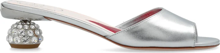Heeled Mules, , - Silver