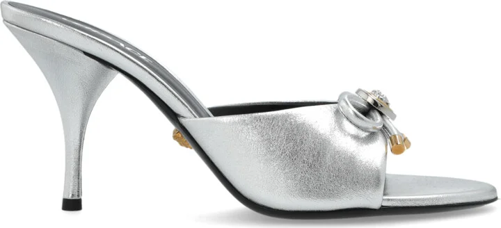 Heeled Mules, , - Silver