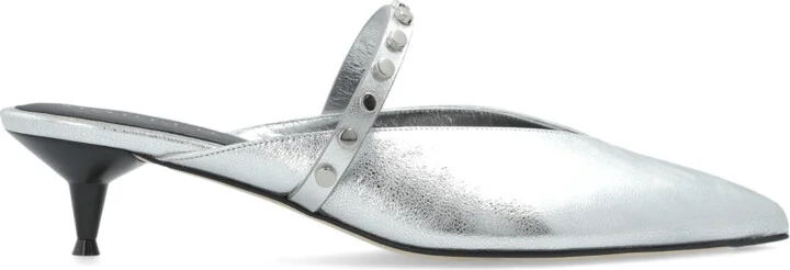 Heeled Mules, , - Silver