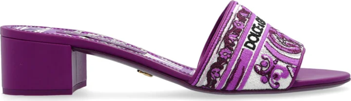 Heeled Mules With "Majolica" Pattern, , - Purple