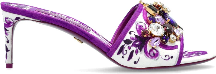 Heeled Mules With 'Majolica' Print, , - Purple