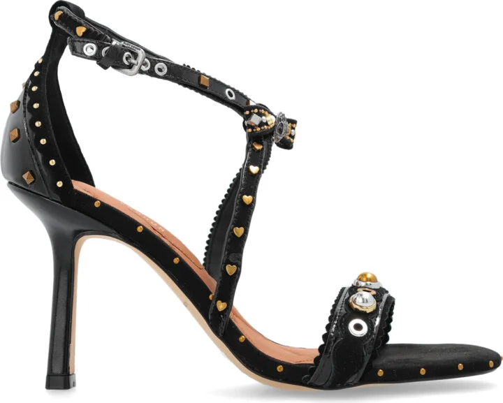 Heeled Sandals `Eyelet`, , - Black
