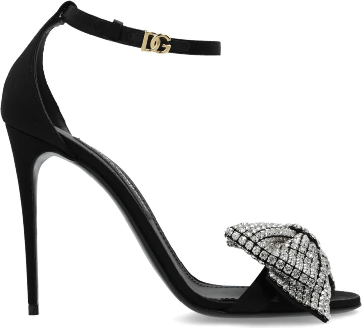 Heeled Sandals With Decorative Bow, , - Black